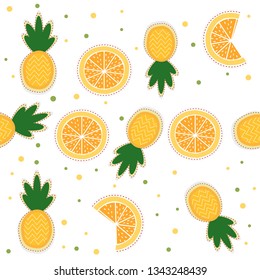 peneapples and Orange Vector Seamless Pattrern. Colorful tropical fruits seamless pattern.