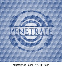 Penetrate blue emblem with geometric pattern.