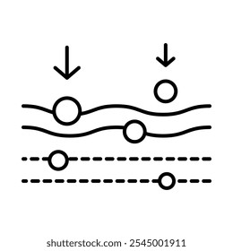Icono de penetración: flechas que se mueven hacia abajo, que representan una absorción profunda, eficacia del cuidado de la piel y nutrición