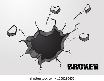 Penetrating holes or cracked cement wall surfaces.Vector Illustration.