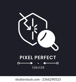 Penetration test white solid desktop icon. Vulnerability detection. Ethical hacking. Pixel perfect 128x128, outline 4px. Silhouette symbol for dark mode. Glyph pictogram. Vector isolated image