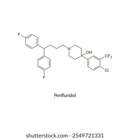 Penfluridol flaches Skelett molekulare Struktur Antipsychotikum verwendet in Schizophrenie Behandlung. Wissenschaftliches Vektorgrafik.
