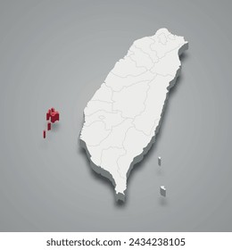 Penghu County division highlighted in red on a grey Taiwan 3d map