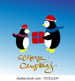 Pengiun christmas. vector cartoon illustration