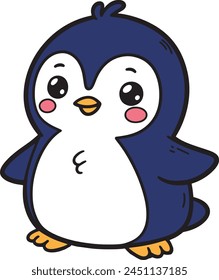 Penguin 2D cartoon character clipart for children's book