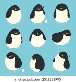 Pinguin 3 süß auf weißem Hintergrund, Vektorgrafik.