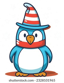 Penguin 4th of July Cute in the style of colorful animal
