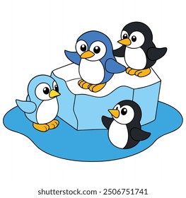 Penguin activities on a ice burg vector