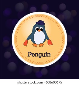 The penguin acts in the circus. Vector illustration. Icon on a dark background.