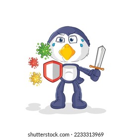 the penguin against viruses cartoon. cartoon mascot vector