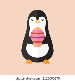 Pinguintier mit Ostereisferien Vektorgrafik auf rosafarbenem Hintergrund flaches Tier mit Tier auf wild lebenden Tieren