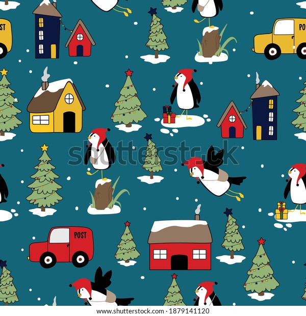 penguin animal home car billet\
leaf bush gift wrap snow polka line hat pine tree shine parkle\
pretty sweet cute merry christmas winter tee illustration art\
vector