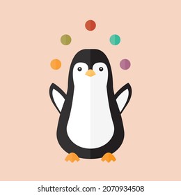 penguin animal juggling with balls vector on pink background wildlife beast