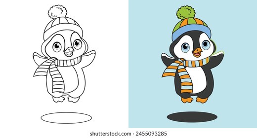 penguin of animals, children's coloring book. Coloring book with pictures of cute cartoon animals. Vector illustration with colored background.