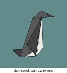 Animales pingüinos de diseño plano de origami. conjunto de ilustraciones. Caricatura de la colección de papel plegable. Ilustración vectorial.