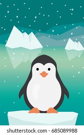 Penguin in Antarctica vector illustration background flat cartoon design with iceberg