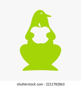 Penguin Apple Logo Negative Space Concept Vector Template. Penguin Holding Apple Symbol