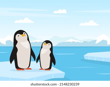 Penguin as Arctic Animal on Blue Ice Plate Vector Illustration