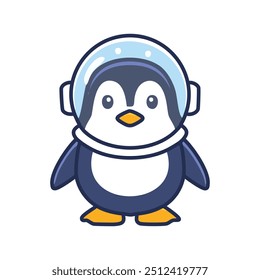 Penguin astronaut. Cute cartoon penguin wearing an astronaut helmet, ideal for children's books, apparel, or social media content.