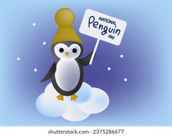  Penguin Awareness Day 3d Flat Cartoon Hand Drawn vector illustration.