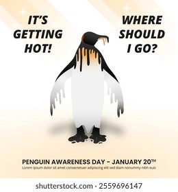 Penguin Awareness Day banner with a melted penguin illustration