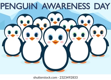 Penguin awareness day , cute cartoon character, penguin, holiday illustration with penguin in cartoon patterns