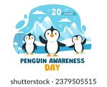Penguin Awareness Day Vector Illustration on 20 January with Penguins and Iceberg to Conserve Animals in Flat Cartoon Background Design