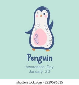 Penguin Awareness Day Vector Illustration. Cute penguin cartoon character. 