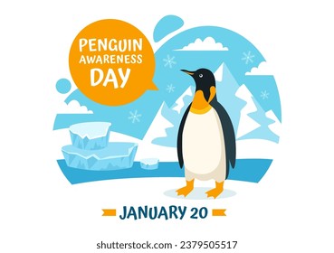 Penguin Awareness Day Vector Illustration on 20 January with Penguins and Iceberg to Conserve Animals in Flat Cartoon Background Design