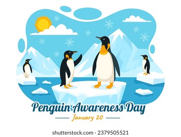 Penguin Awareness Day Vector Illustration on 20 January with Penguins and Iceberg to Conserve Animals in Flat Cartoon Background Design