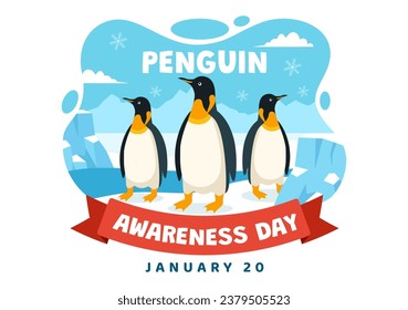 Penguin Awareness Day Vector Illustration on 20 January with Penguins and Iceberg to Conserve Animals in Flat Cartoon Background Design