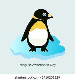 Penguin Awareness Day vector, illustration. Penguin on small iceberg concept design.