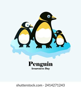 Penguin Awareness Day vector, illustration. Penguin family on small iceberg concept design.