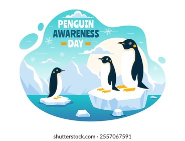 Penguin Awareness Day Vector Illustration on January 20, featuring Penguins and an Iceberg to Promote Animal Conservation in a Flat Background