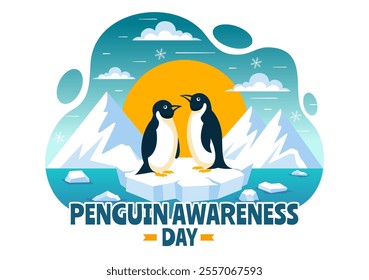 Penguin Awareness Day Vector Illustration on January 20, featuring Penguins and an Iceberg to Promote Animal Conservation in a Flat Background