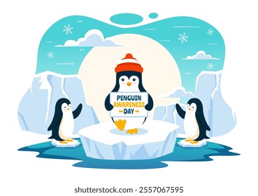 Penguin Awareness Day Vector Illustration on January 20, featuring Penguins and an Iceberg to Promote Animal Conservation in a Flat Background