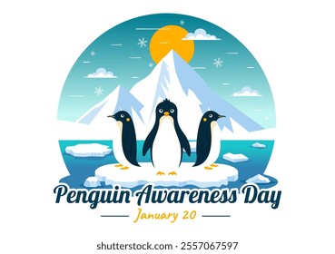 Penguin Awareness Day Vector Illustration on January 20, featuring Penguins and an Iceberg to Promote Animal Conservation in a Flat Background