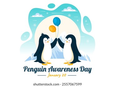 Penguin Awareness Day Vector Illustration on January 20, featuring Penguins and an Iceberg to Promote Animal Conservation in a Flat Background