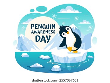 Penguin Awareness Day Vector Illustration on January 20, featuring Penguins and an Iceberg to Promote Animal Conservation in a Flat Background