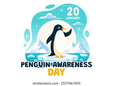 Penguin Awareness Day Vector Illustration on January 20, featuring Penguins and an Iceberg to Promote Animal Conservation in a Flat Background