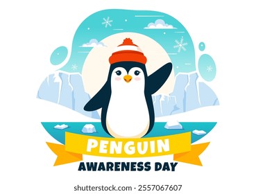 Penguin Awareness Day Vector Illustration on January 20, featuring Penguins and an Iceberg to Promote Animal Conservation in a Flat Background