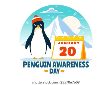 Penguin Awareness Day Vector Illustration on January 20, featuring Penguins and an Iceberg to Promote Animal Conservation in a Flat Background