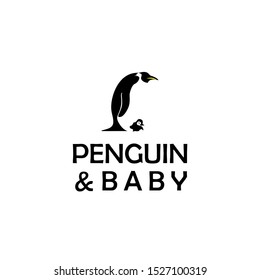 Penguin and baby Logo design vector template Negative space style.