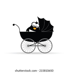 penguin in a baby stroller vector illustration