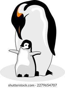 Penguin with baby penguin vector illustration on white background, Animal drawing, Illustration