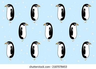 Penguin. Penguin background. Cartoon bird vector illustration. Banner, brochure, poster, greeting card. For print, paper, packaging, textile.