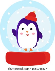 Pingüino en bola, ilustración, vector sobre fondo blanco.