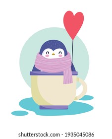 penguin with balloon in cup