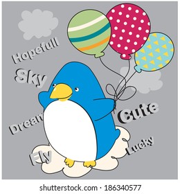Penguin balloon vector design cloud cute character