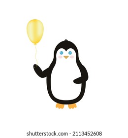 penguin with a balloon.Cute cartoon animal illustration.Flat vector illustration.Baby penguin icon.Cute little penguin. funny